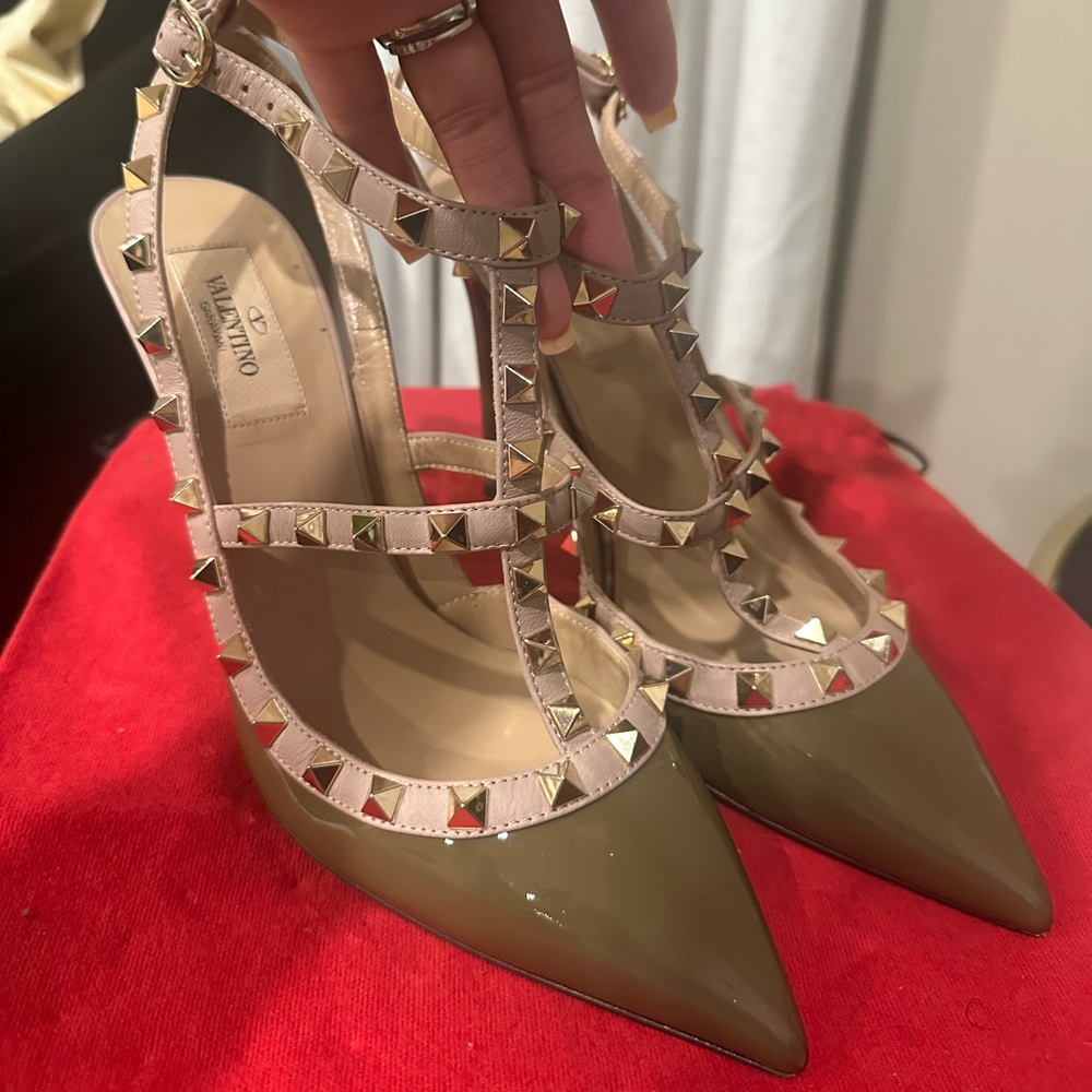 Valentino Army Green and Nude Studded Heels